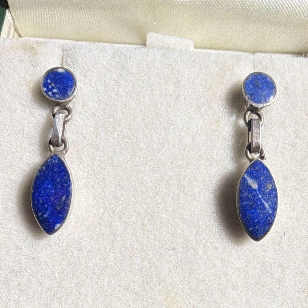 925 Sterling Silver Lapis Lazuli Marquise Bezel Dangle Earrings Butterfly